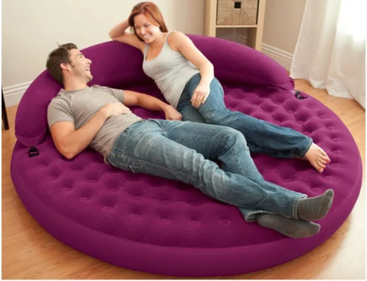 191*53CM Inflatable Flocking Sofa Bed Living Room Sofa Round Air Mattress With Backrest