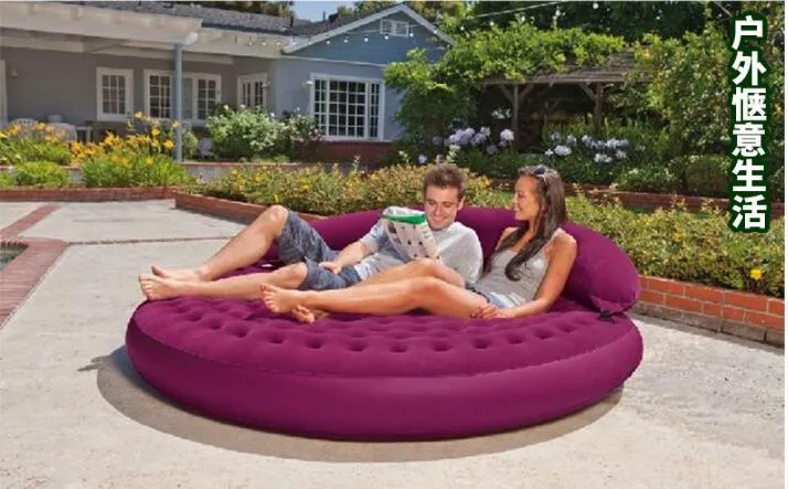 191*53CM Inflatable Flocking Sofa Bed Living Room Sofa Round Air Mattress With Backrest