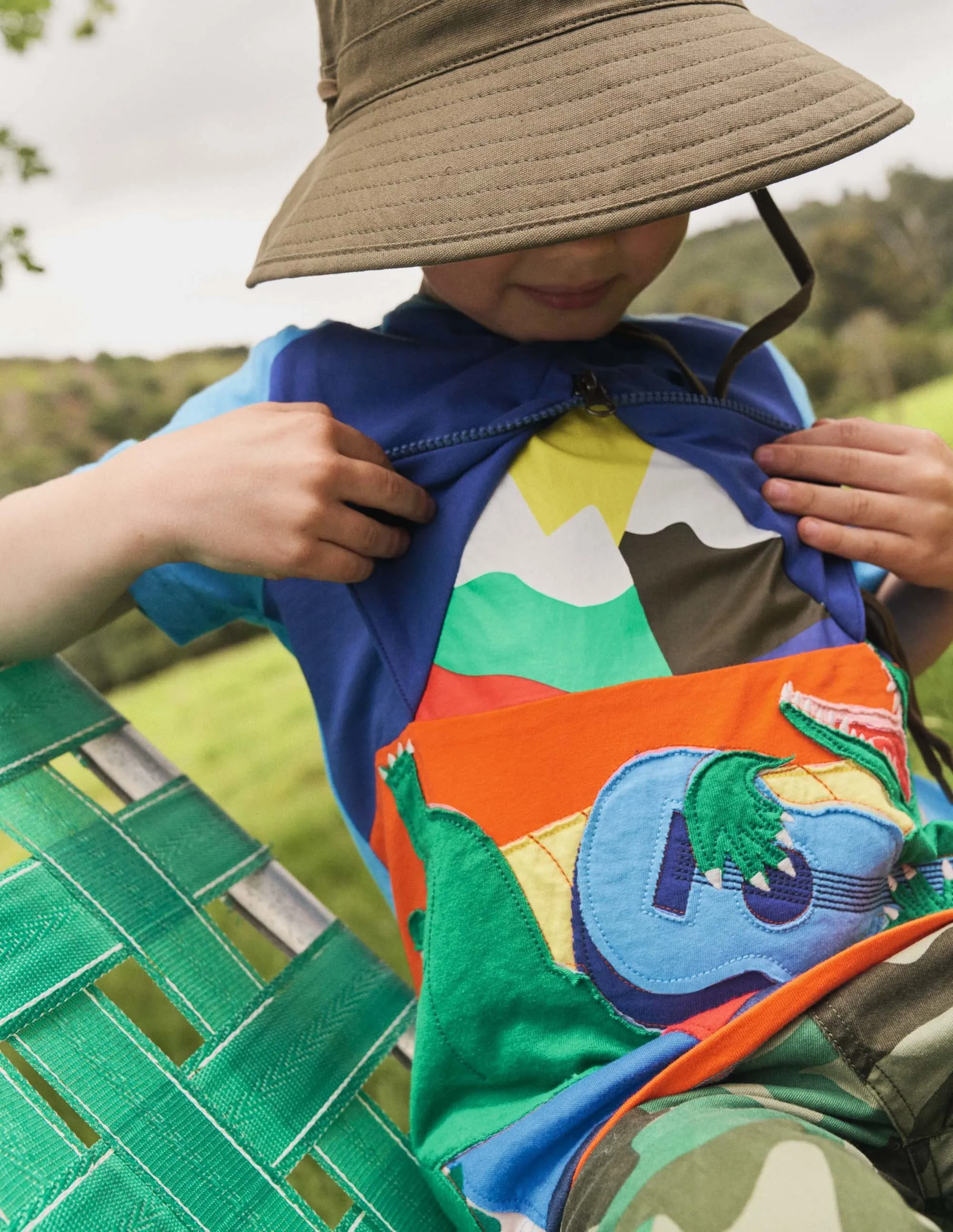 Adventure Zip T-shirt-Aqua Blue Camping Crocodile