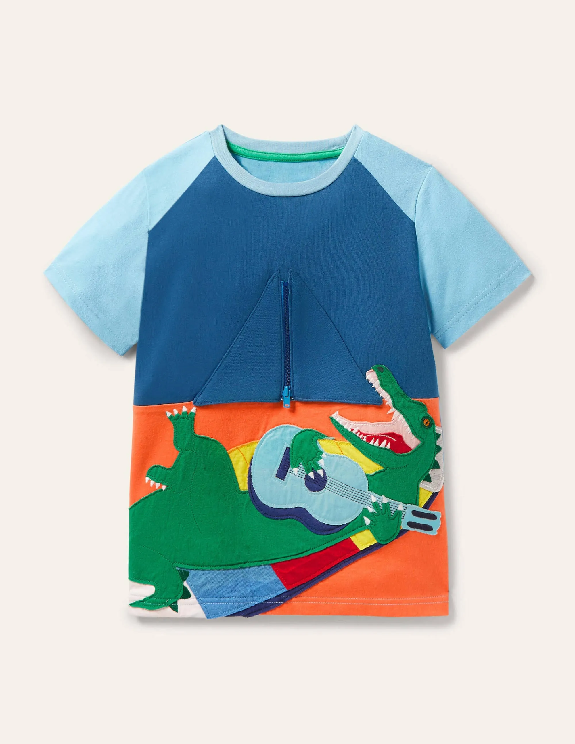 Adventure Zip T-shirt-Aqua Blue Camping Crocodile
