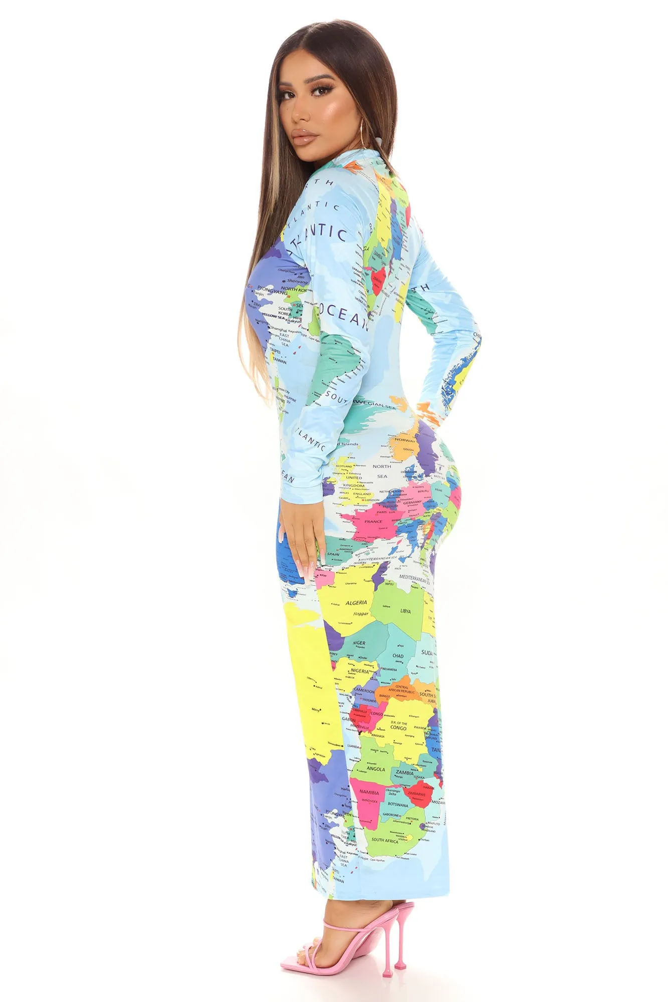 Around The World Midi Dress - Blue/combo