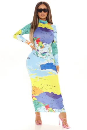 Around The World Midi Dress - Blue/combo