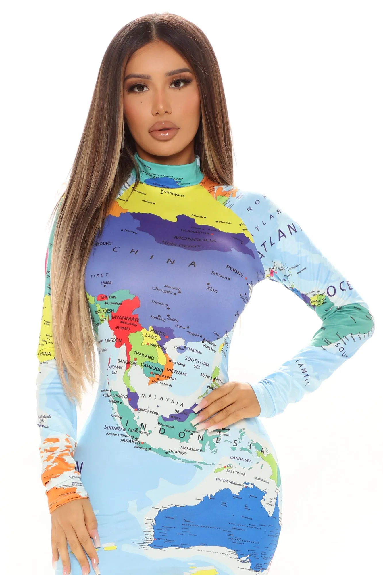 Around The World Midi Dress - Blue/combo