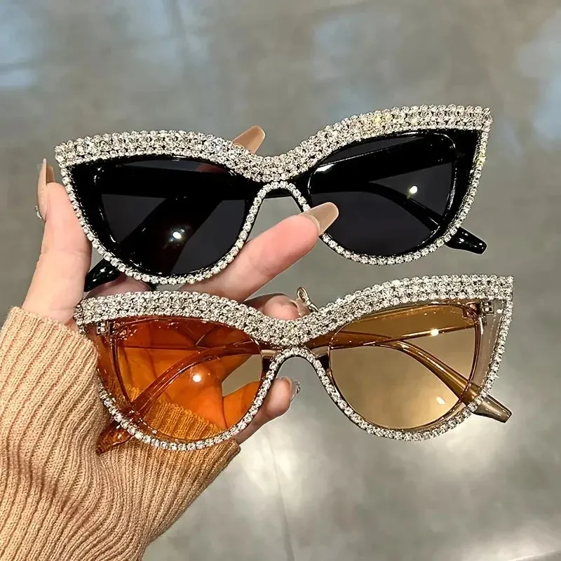 Bling Rhinestone Cat Eye Sunglasses  Luxury Decorative Shades for Women & Party Props