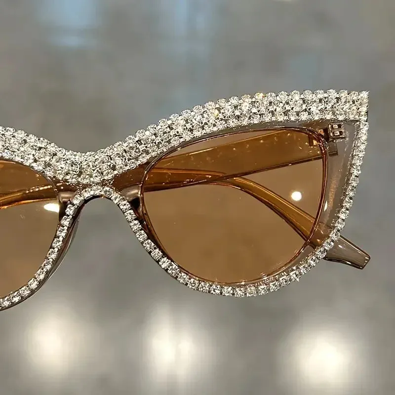 Bling Rhinestone Cat Eye Sunglasses  Luxury Decorative Shades for Women & Party Props