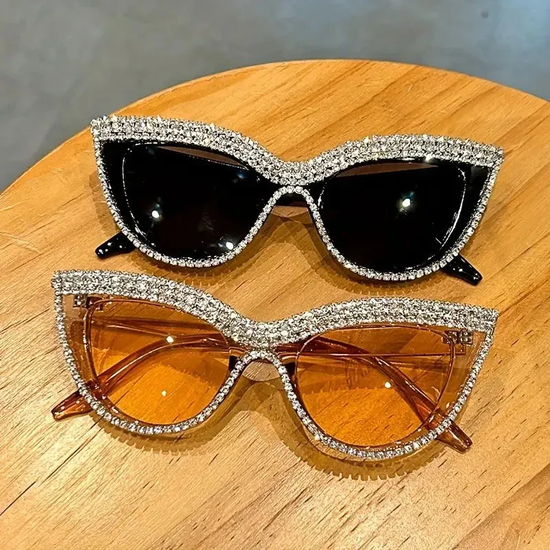 Bling Rhinestone Cat Eye Sunglasses  Luxury Decorative Shades for Women & Party Props