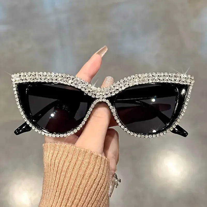 Bling Rhinestone Cat Eye Sunglasses  Luxury Decorative Shades for Women & Party Props