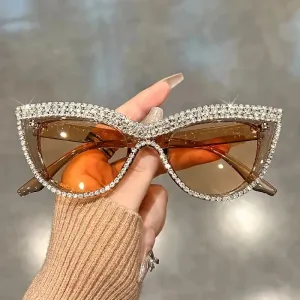 Bling Rhinestone Cat Eye Sunglasses  Luxury Decorative Shades for Women & Party Props