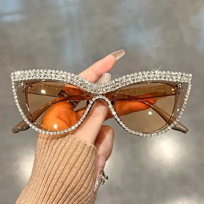 Bling Rhinestone Cat Eye Sunglasses  Luxury Decorative Shades for Women & Party Props