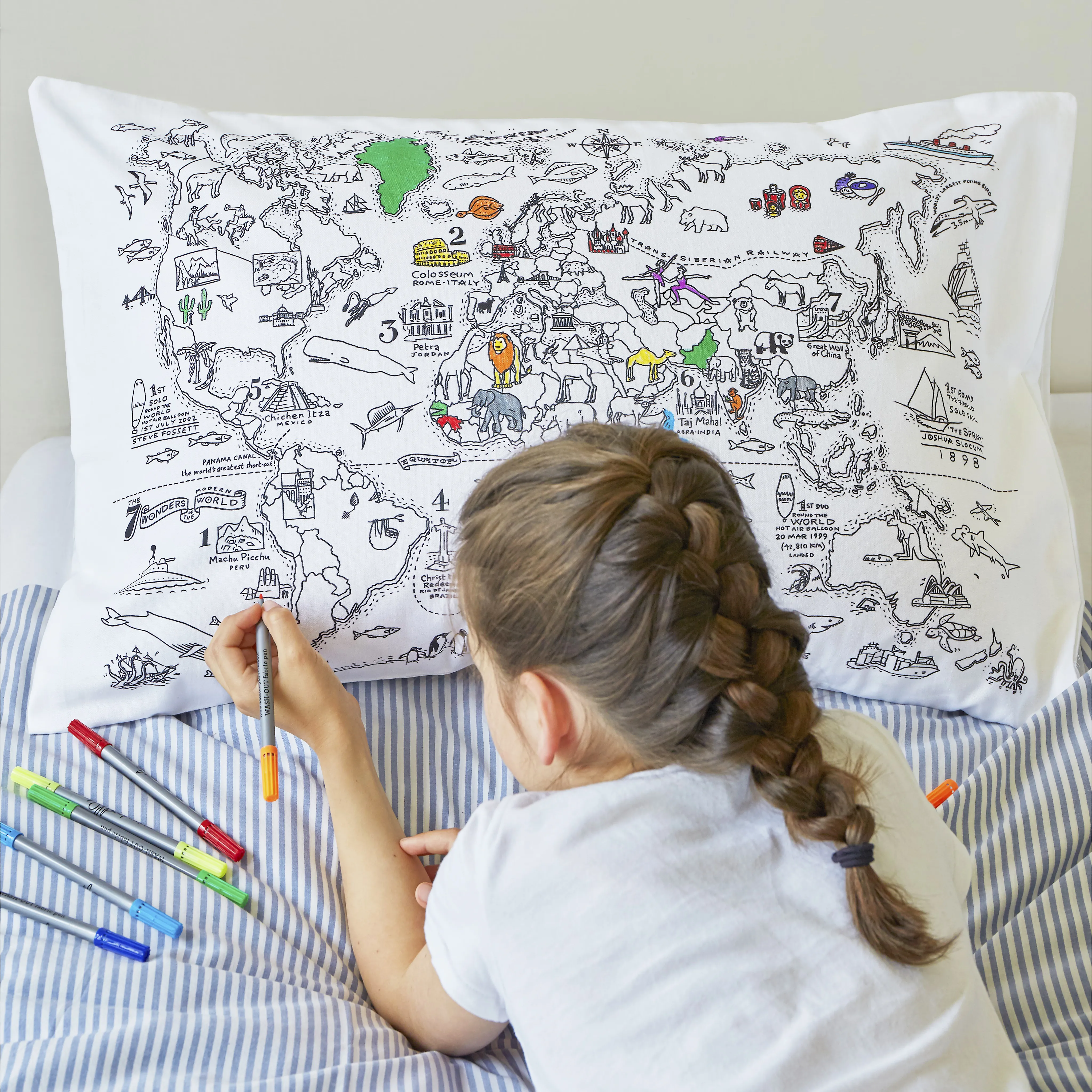 color your own world map pillowcase