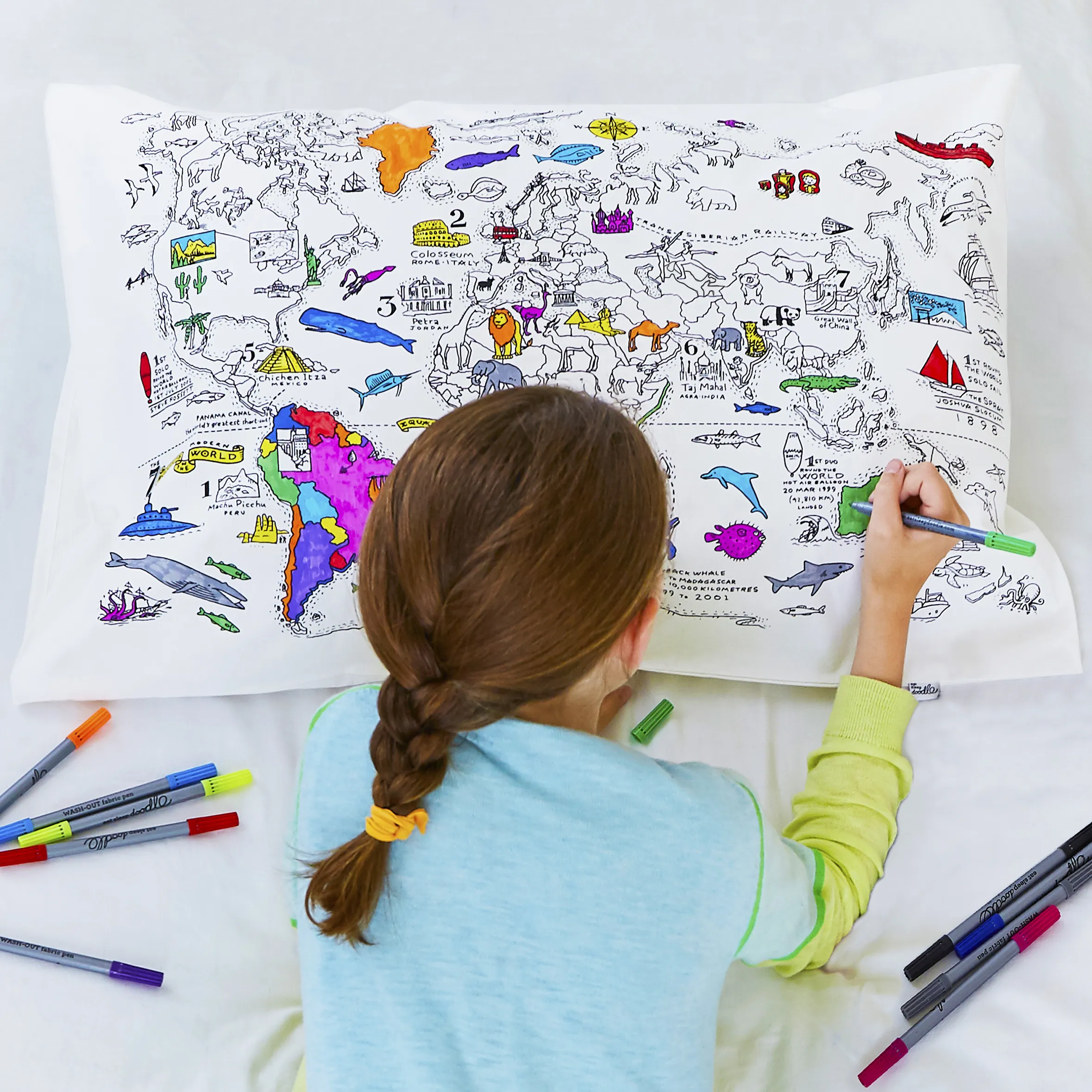 color your own world map pillowcase