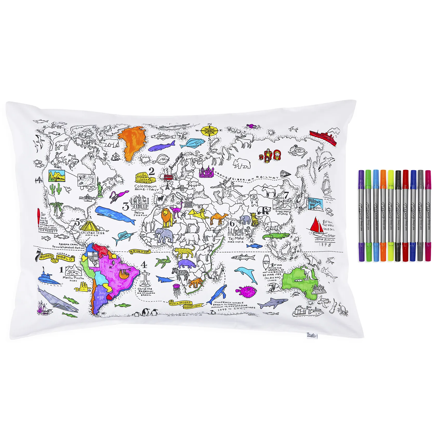 color your own world map pillowcase