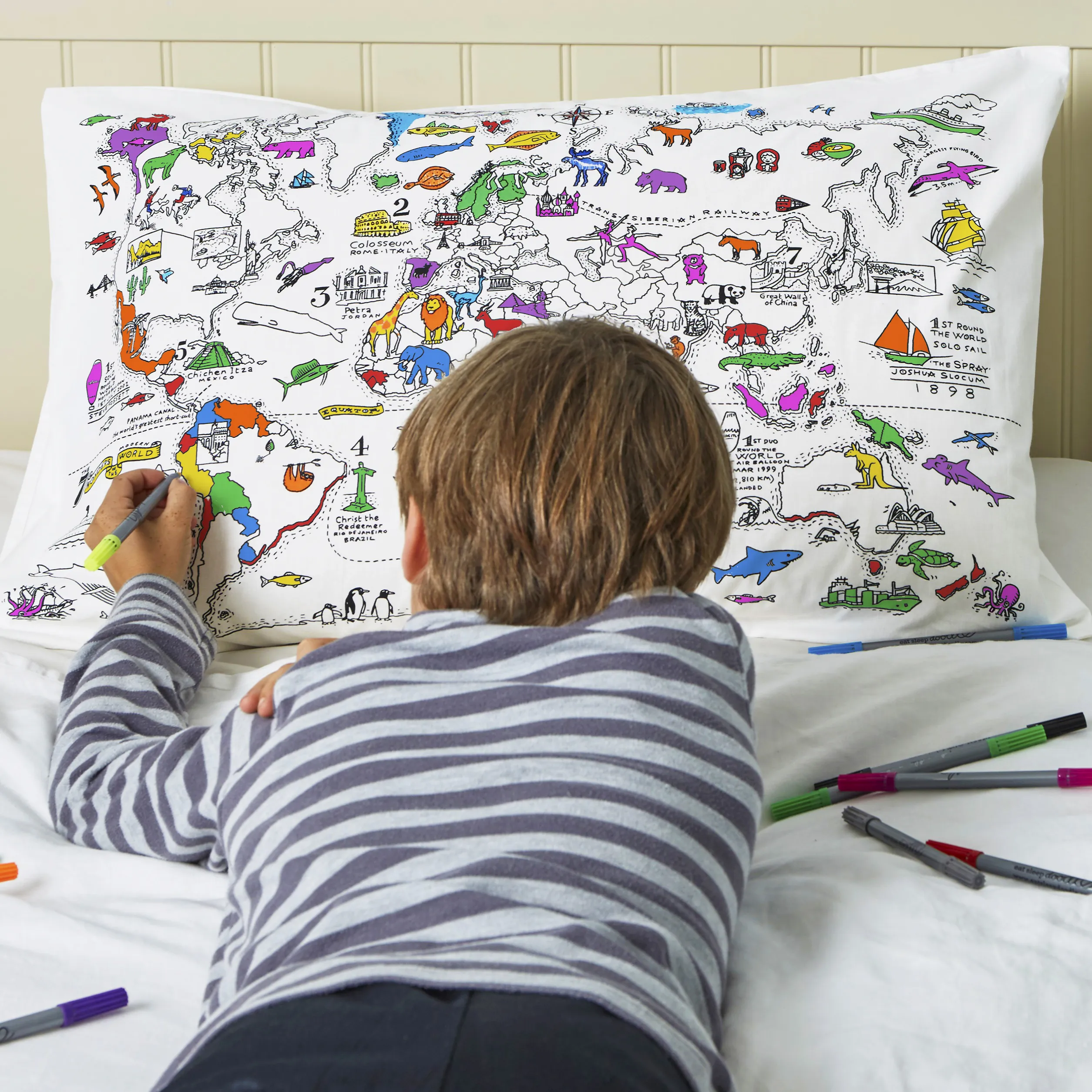 color your own world map pillowcase