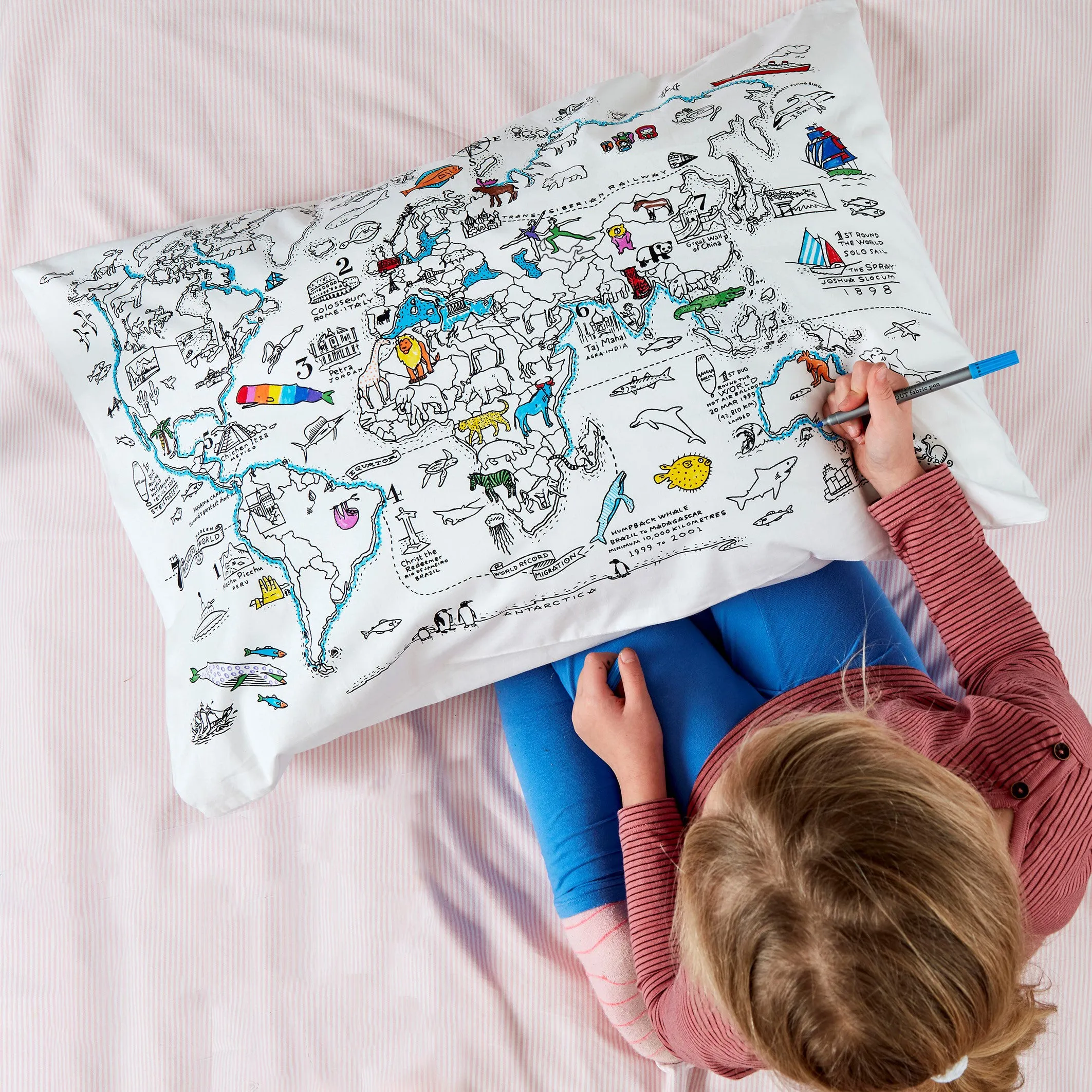color your own world map pillowcase