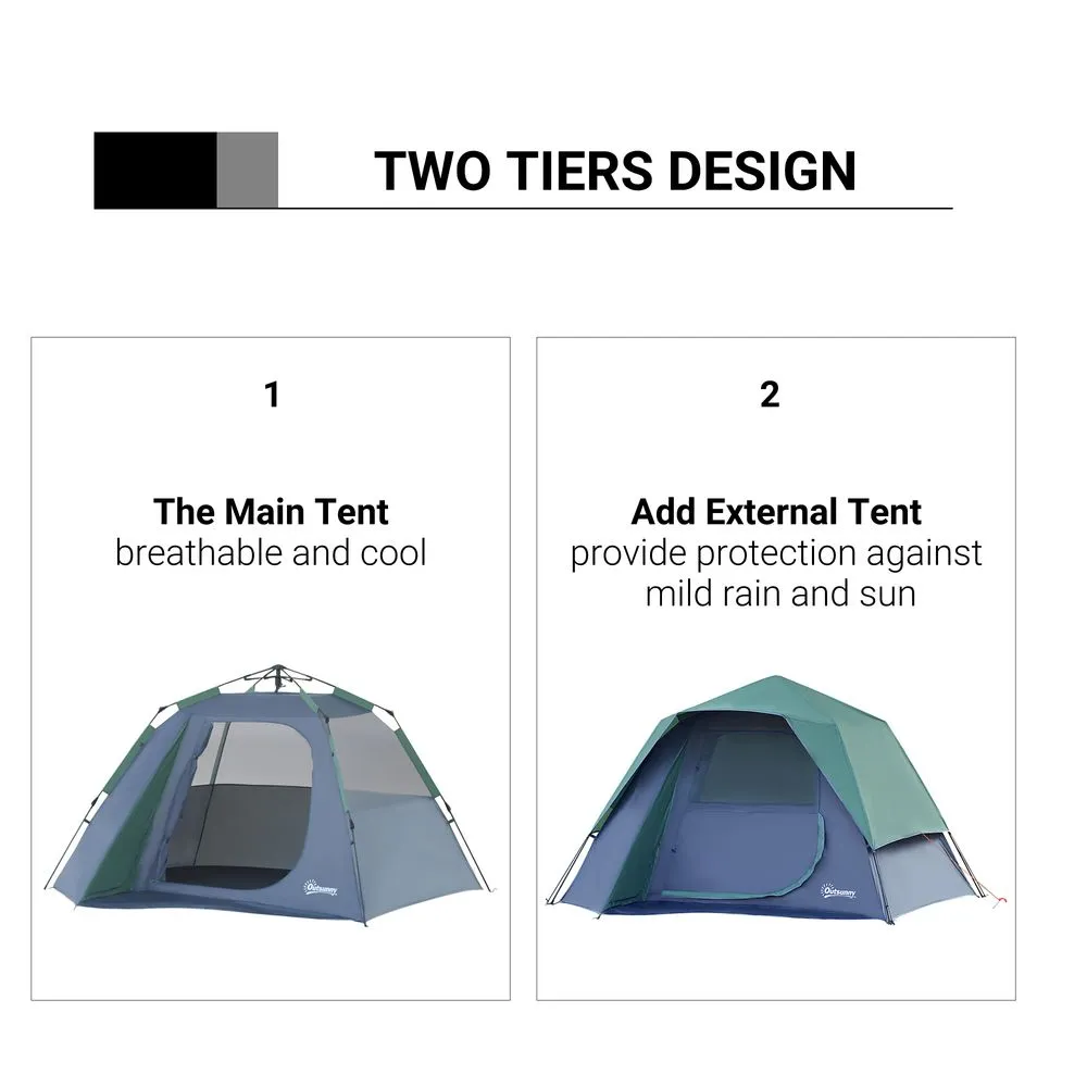 Family Pop-Up Camping Tent W/ Removable Waterproof Rainfly Outsunny