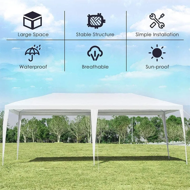 GrandShoppersHub  10' x 20' Heavy Duty Party Tent Outdoor Wedding Tent Waterproof PE Canopy Pavilion Tent with Wind Rope, White Commercial Event Tent for Camping