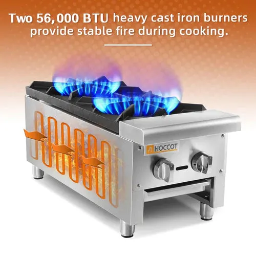 HOCCOT 12"  2 Burners Commercial Countertop Hot Plate Range Gas Stove