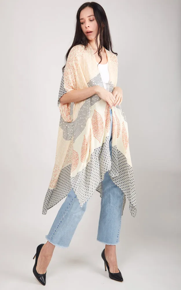 JP2104 Patches Design Cover Up Kimono