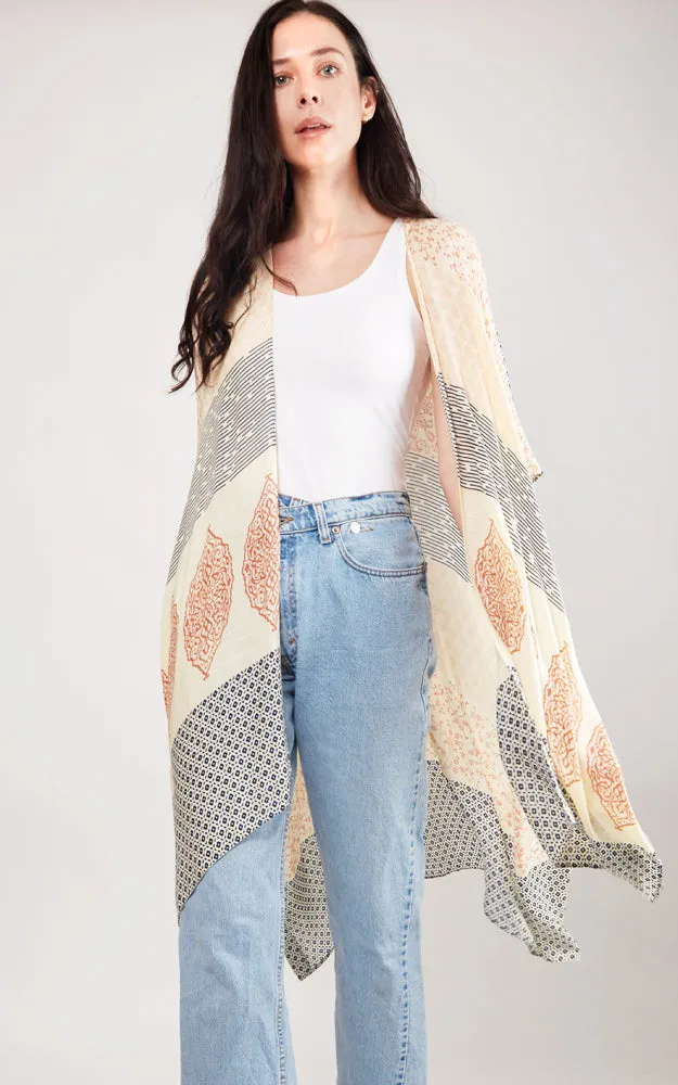 JP2104 Patches Design Cover Up Kimono