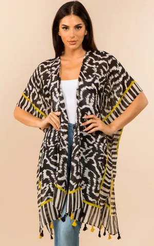 KP3371 Printed Cover Up Kimono w/Tassel