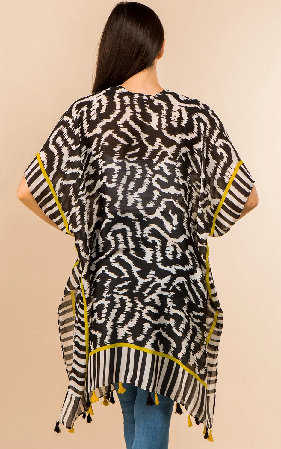 KP3371 Printed Cover Up Kimono w/Tassel