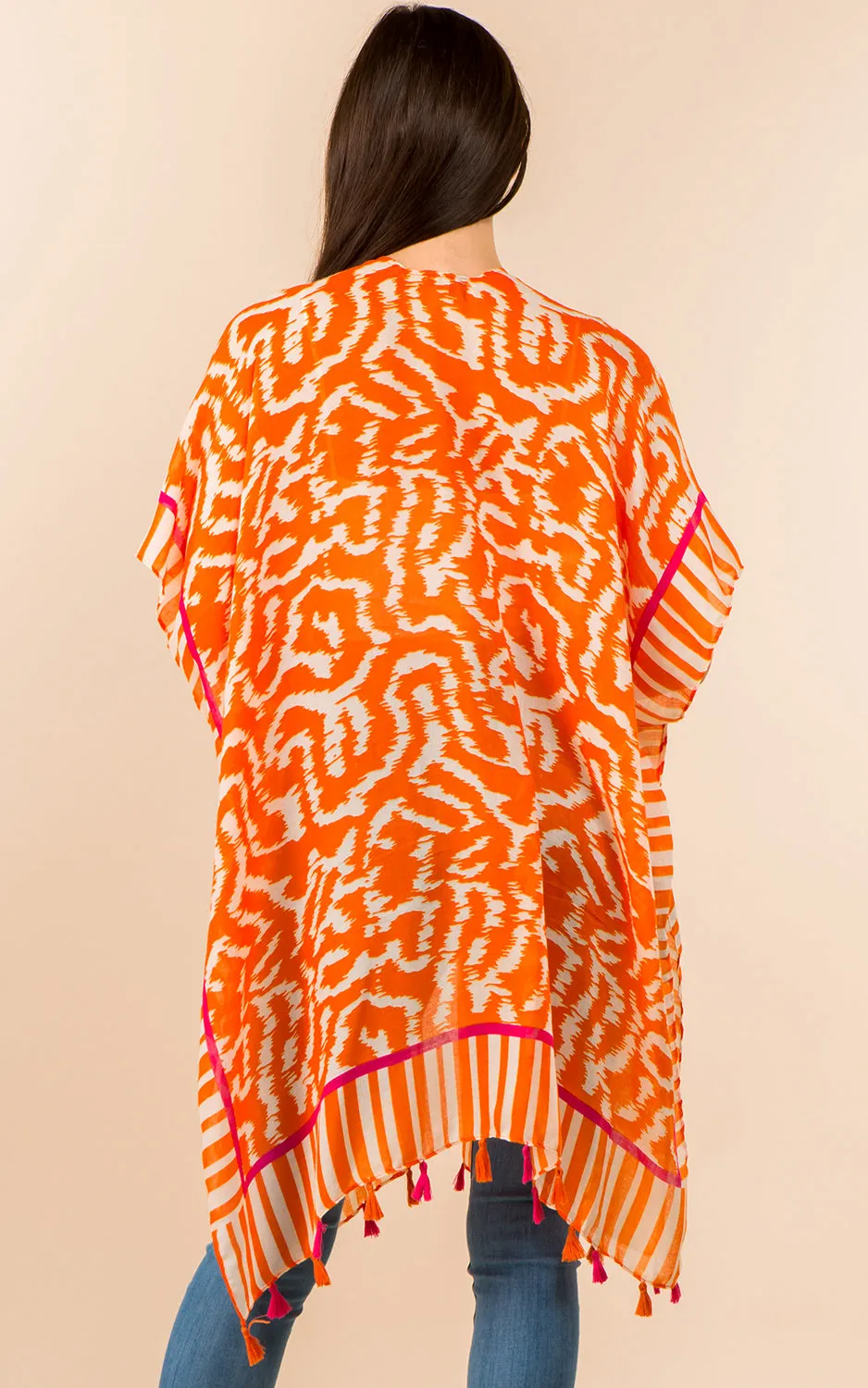 KP3371 Printed Cover Up Kimono w/Tassel