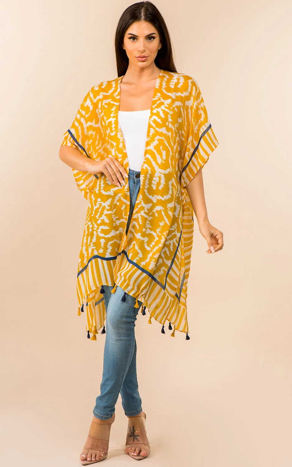 KP3371 Printed Cover Up Kimono w/Tassel