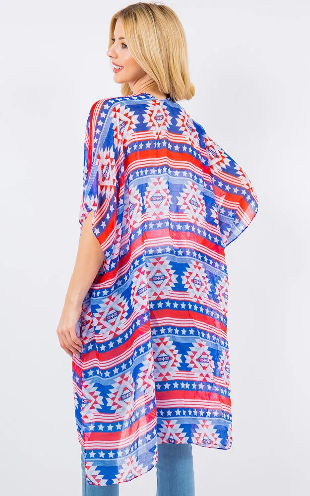 KP4229 American Flag & Tribe Cover-up Kimono