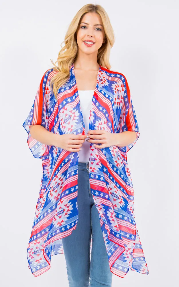 KP4229 American Flag & Tribe Cover-up Kimono