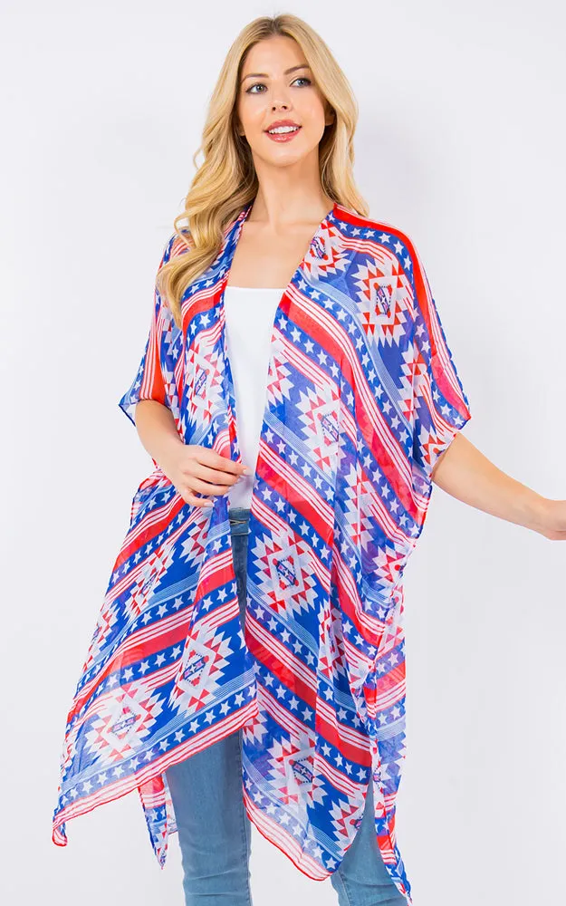 KP4229 American Flag & Tribe Cover-up Kimono