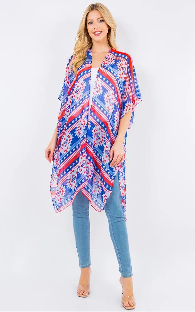 KP4229 American Flag & Tribe Cover-up Kimono