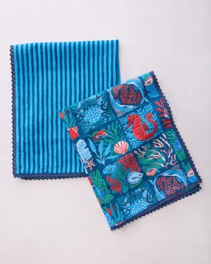 Stained Glass Sea - Tea Towels Set Of 2 - Seaside Blue