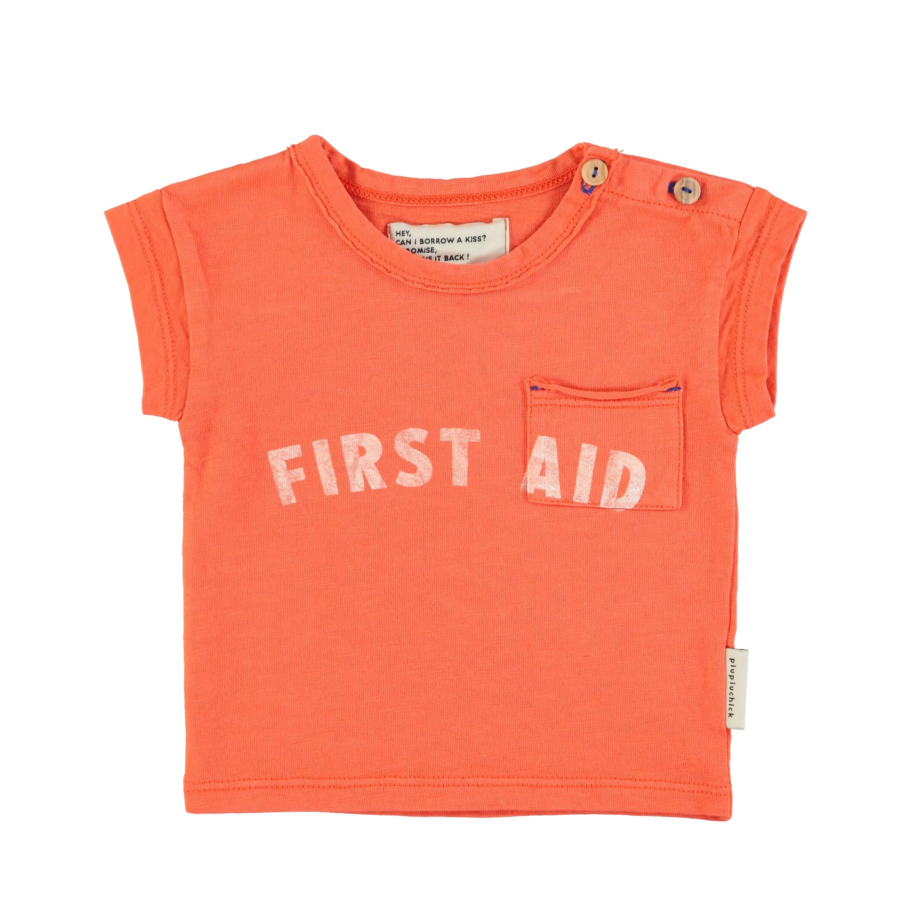T-Shirt in Orange w/ "First Aid" Print