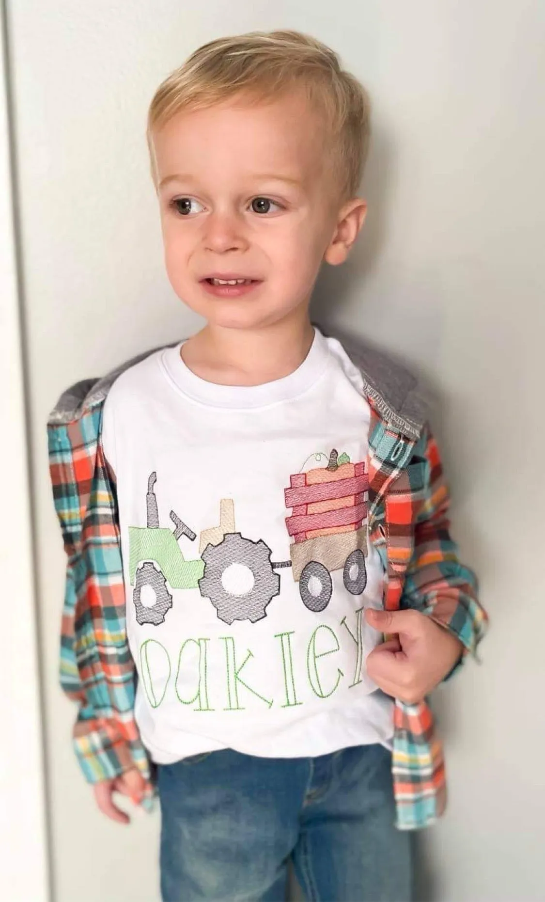 Tractor Pumpkin Kids Tee w Monogram