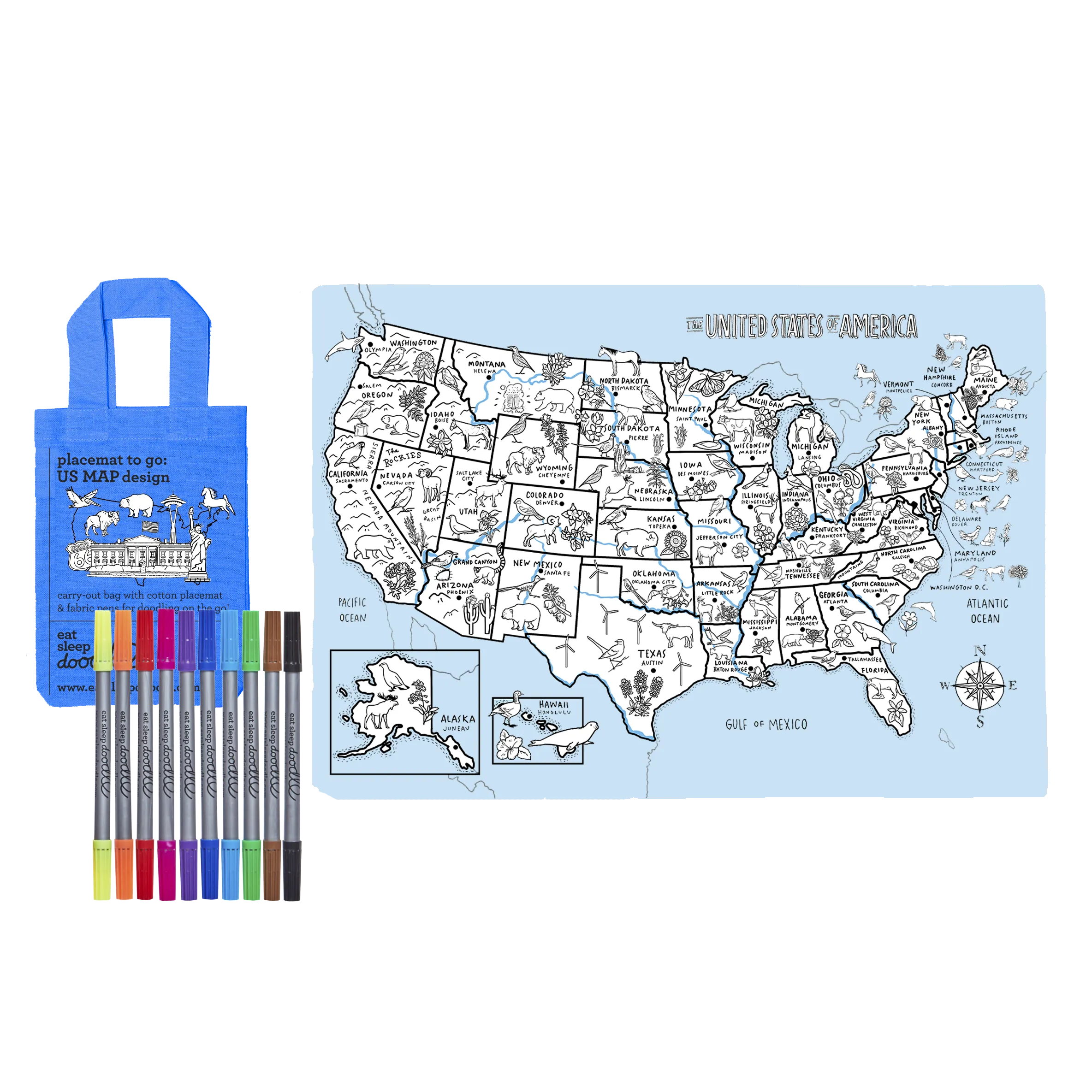 US Map placemat to go