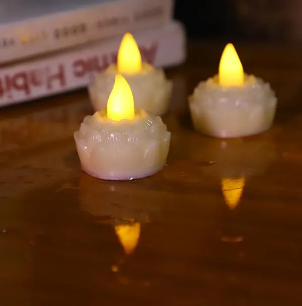Veecraft Water Sensored Diyas and Candles, Flameless/Smokeless/Battery Operated Tea Light Water Floating Candles for Home Decoration, Diwali, Christmas, Valentines (Designer, Yellow, Pack of 24)