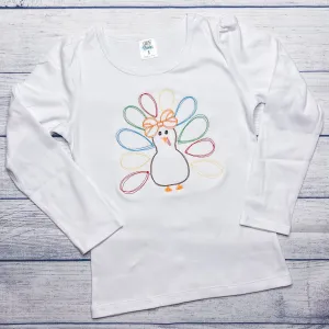 Vintage Bow Turkey Top for Girls - Thanksgiving Shirt or Onesie