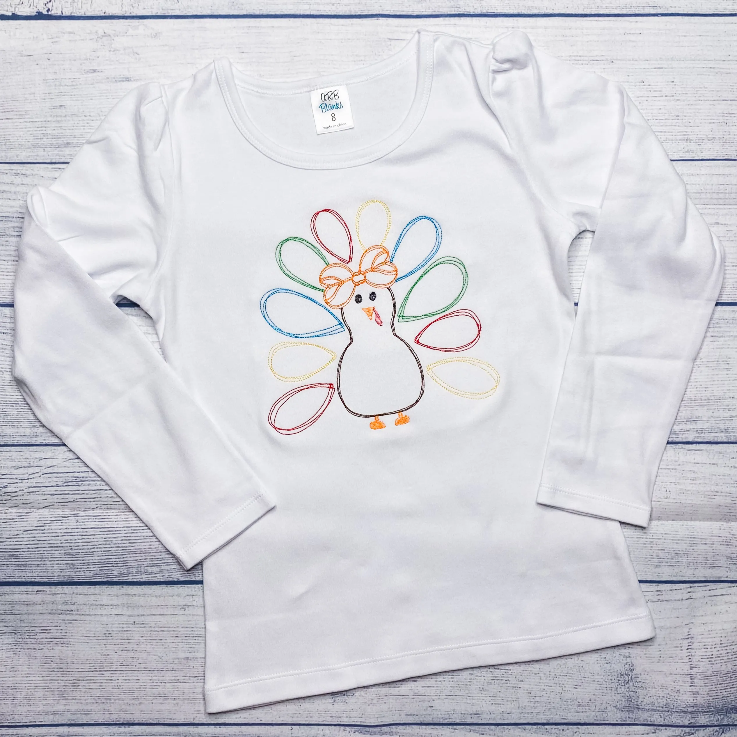 Vintage Bow Turkey Top for Girls - Thanksgiving Shirt or Onesie