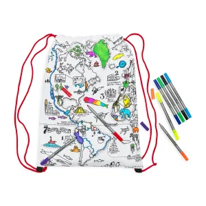 world map backpack