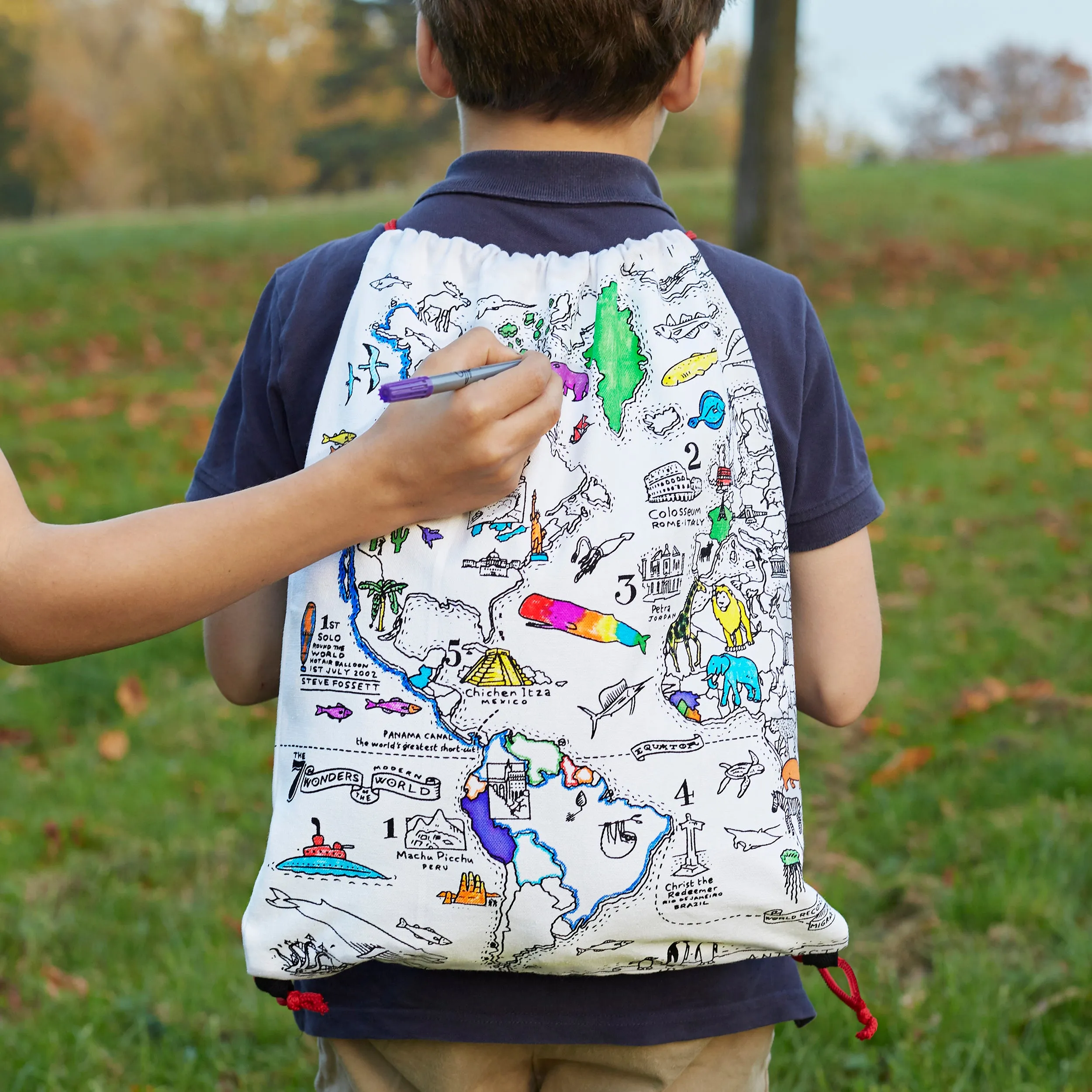 world map backpack