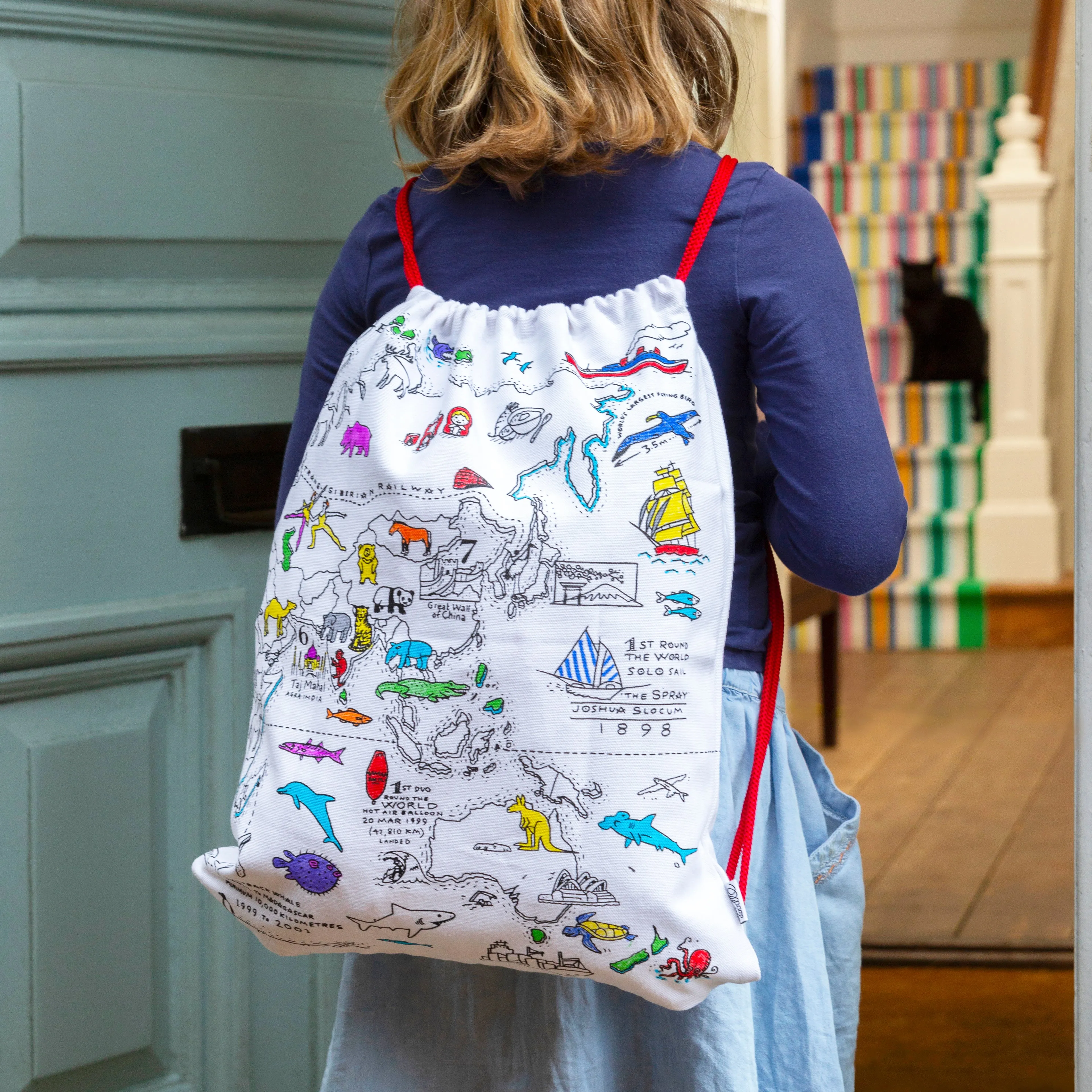 world map backpack