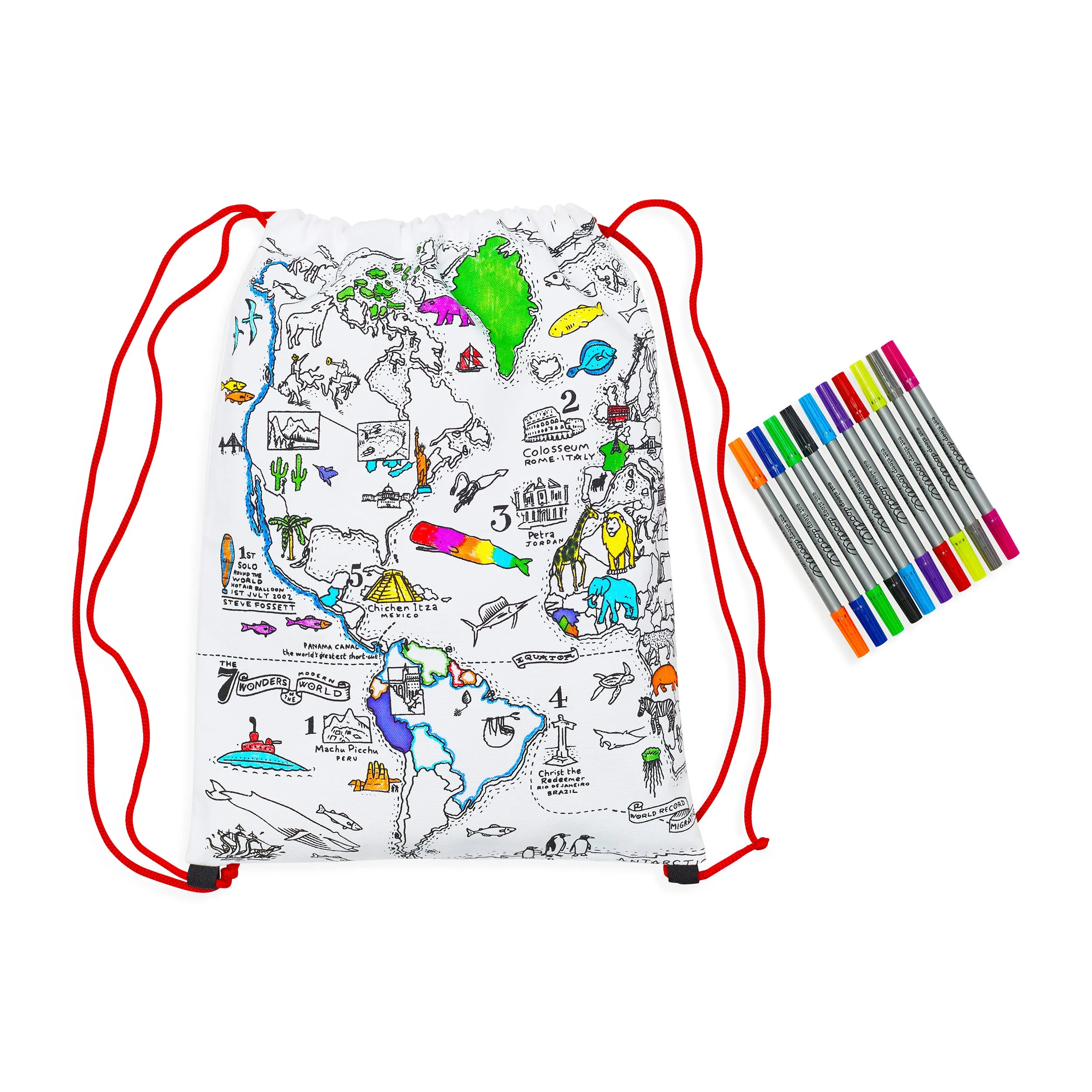world map backpack
