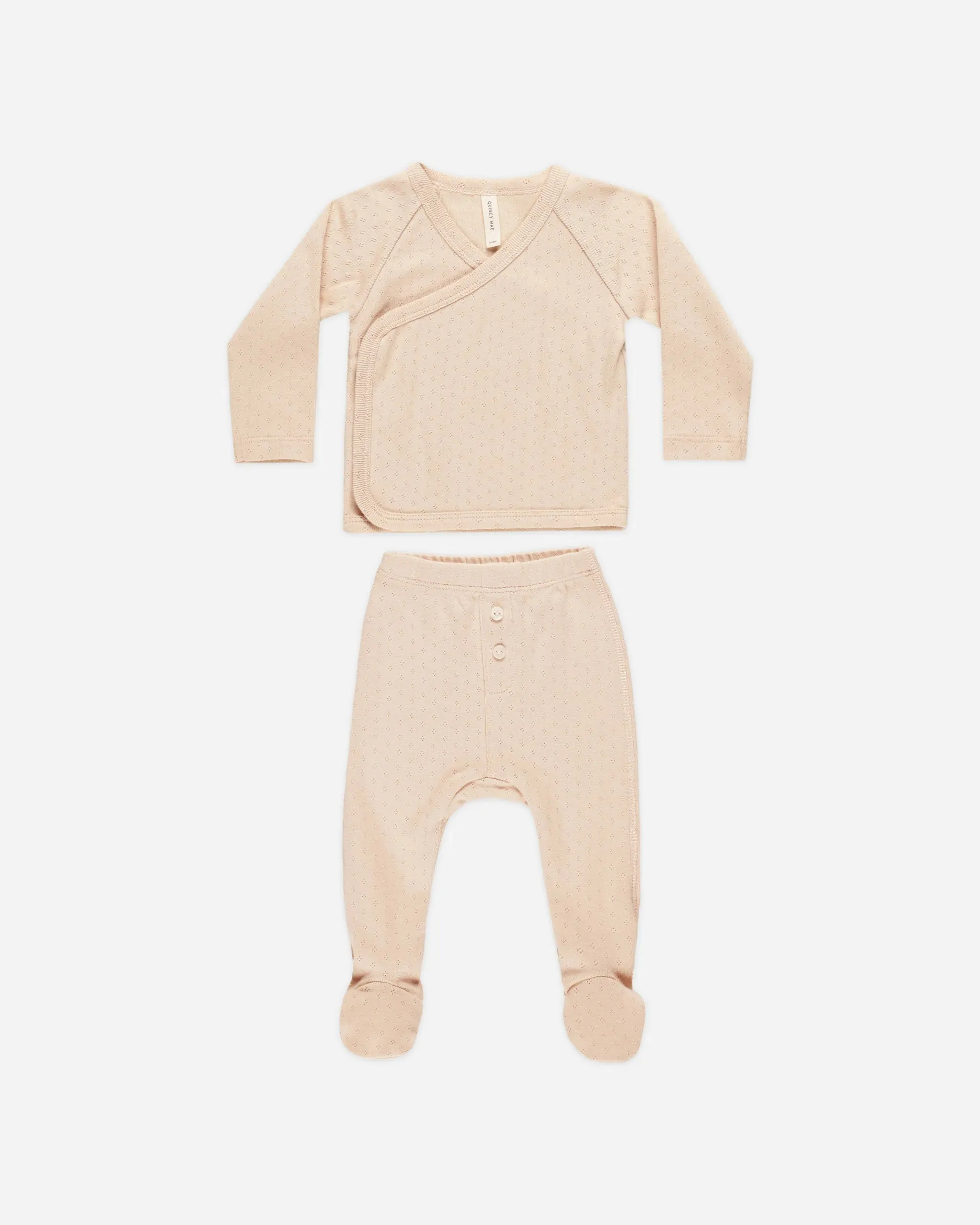 Wrap Top   Footed Pant Set Pointelle, Shell
